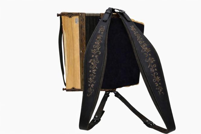 Harmonikariemen Luxus schwarz S-Form + Rückenverbinder 